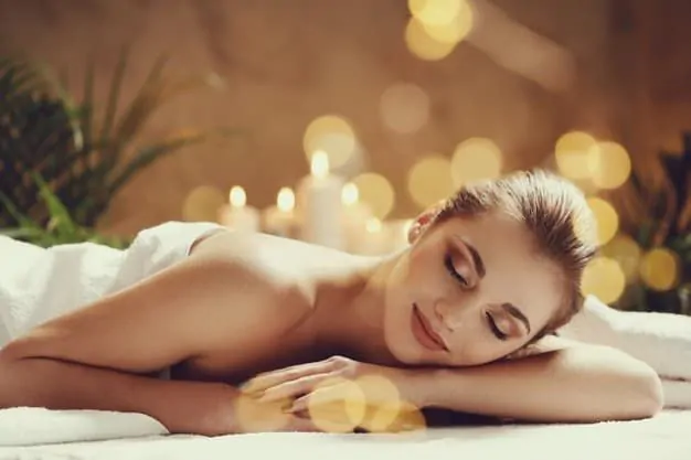 Beautiful Young Woman Lying Waiting Her Massage Spa Concept